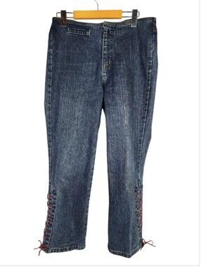 Vintage Guess Crop Denim Jeans  Lace Up Taper Leg Size 30 Cowgirl Festival
